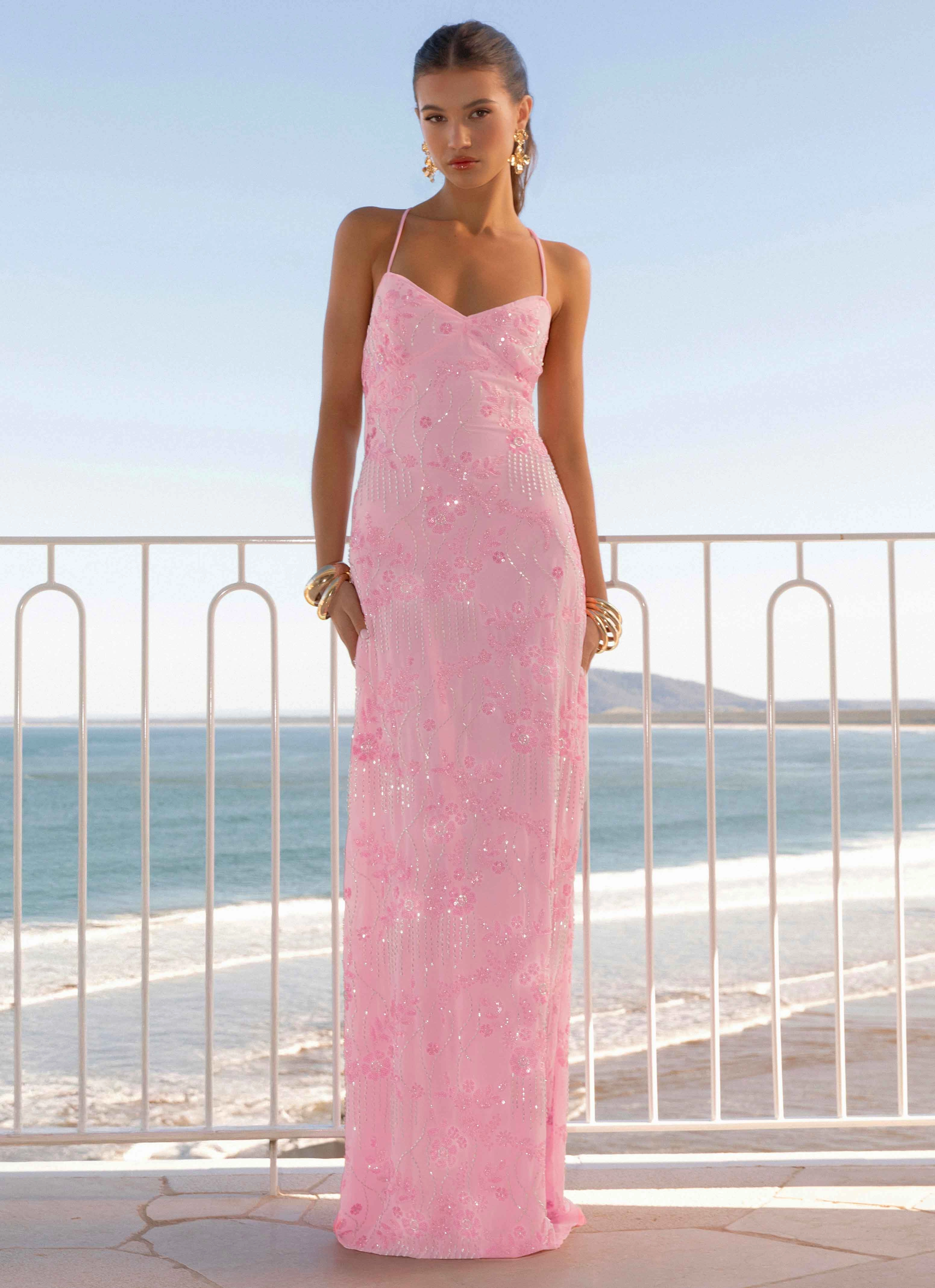Perfectly Fit Look Calm Aesthetic Vietta Sequin Cami Maxi Dress - Pink