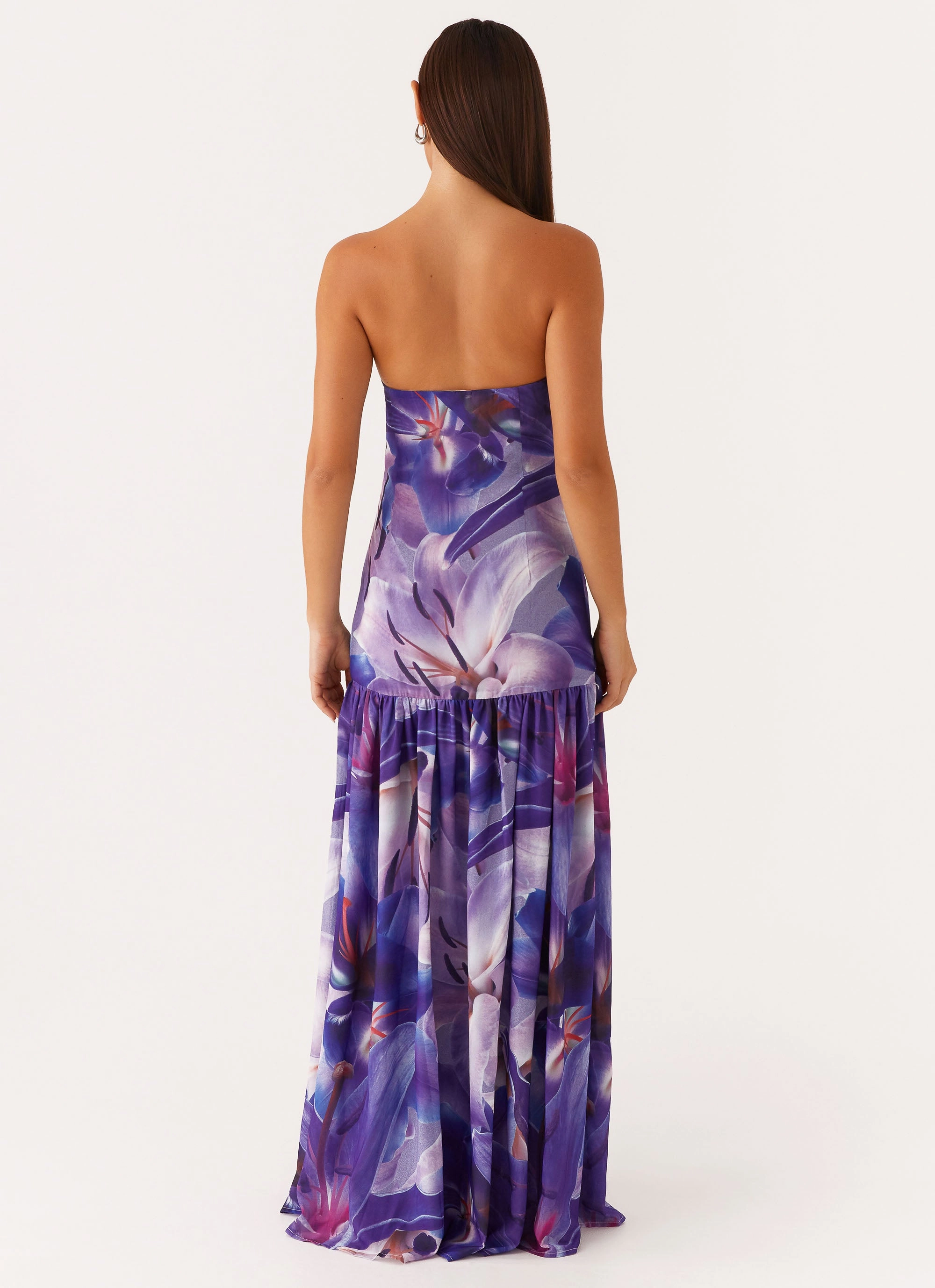 LightweightMaterial Lounge Mode Eden Strapless Maxi Dress - Purple White Lilly