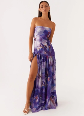 Natural Form Eden Strapless Maxi Dress - Purple White Lilly