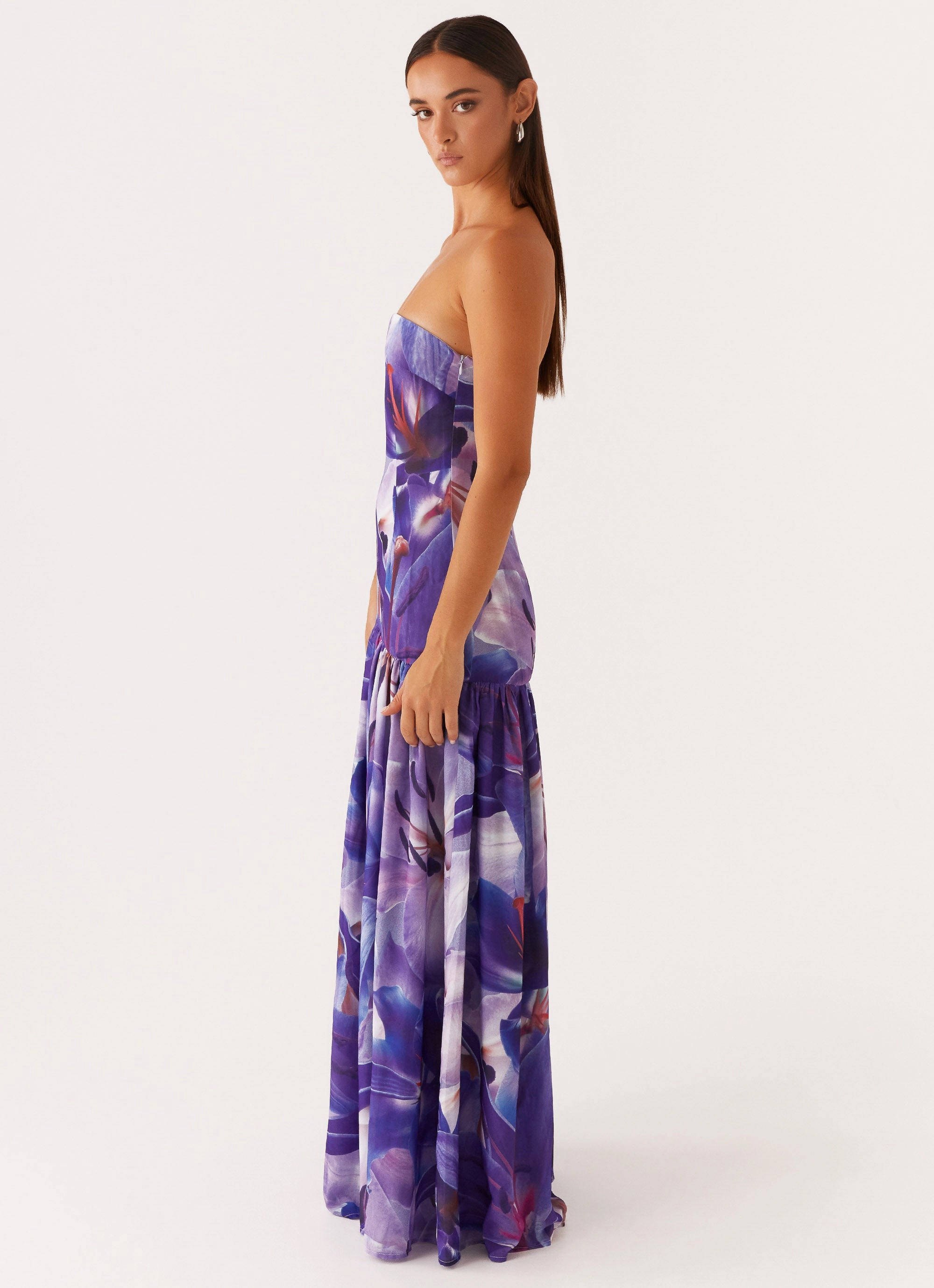 Eden Strapless Maxi Dress - Purple White Lilly Breezy Comfort