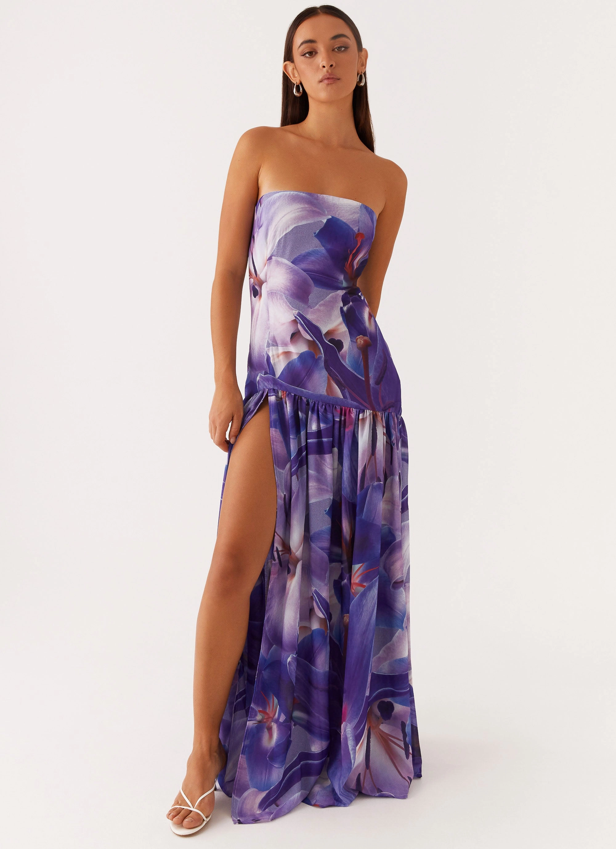 Natural Form Eden Strapless Maxi Dress - Purple White Lilly