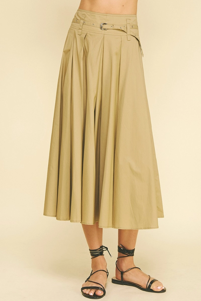 Easy Fashion Clementine Belited Midi Skirt in Khaki