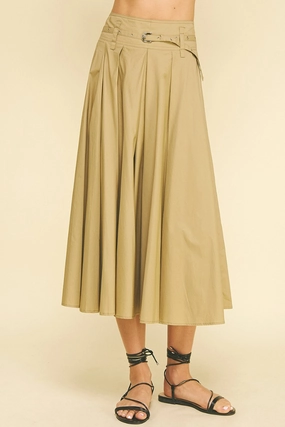 Easy Fashion Clementine Belited Midi Skirt in Khaki