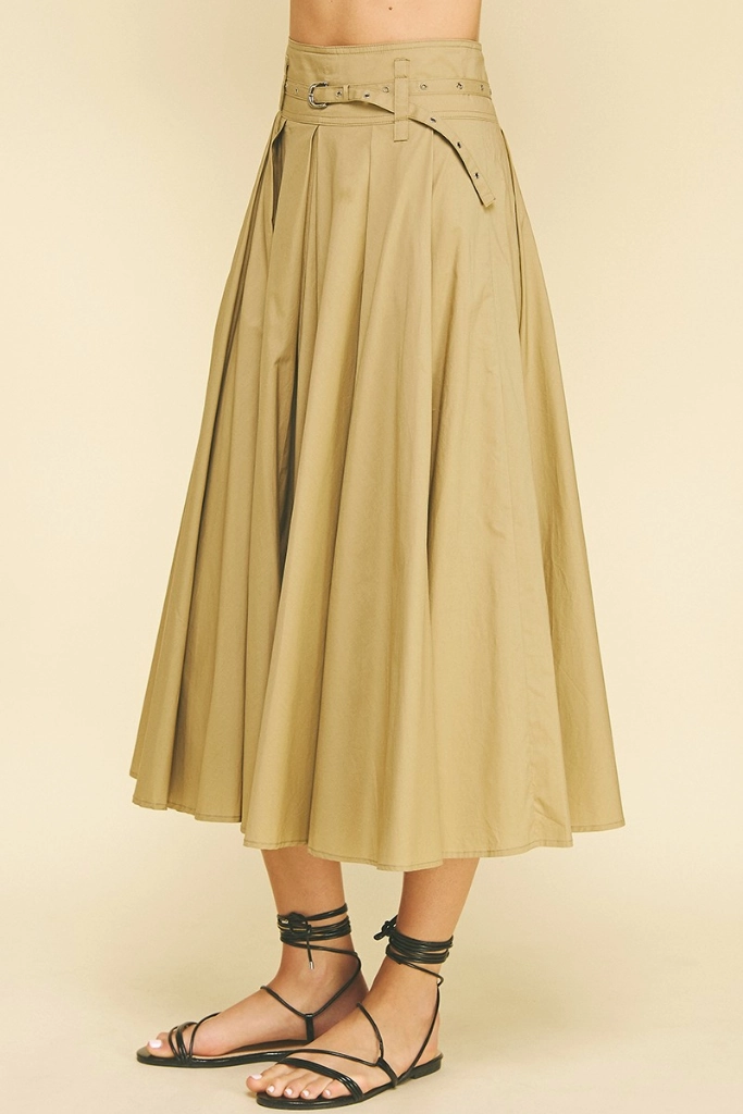 Clementine Belited Midi Skirt in Khaki Soft Palette Natural Mood