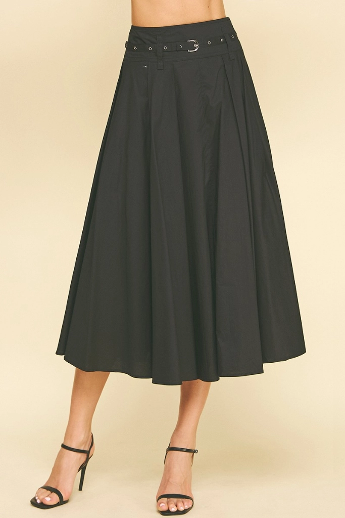 Statement Fashion Simple looks Clementine Belted Midi Skirt in Black