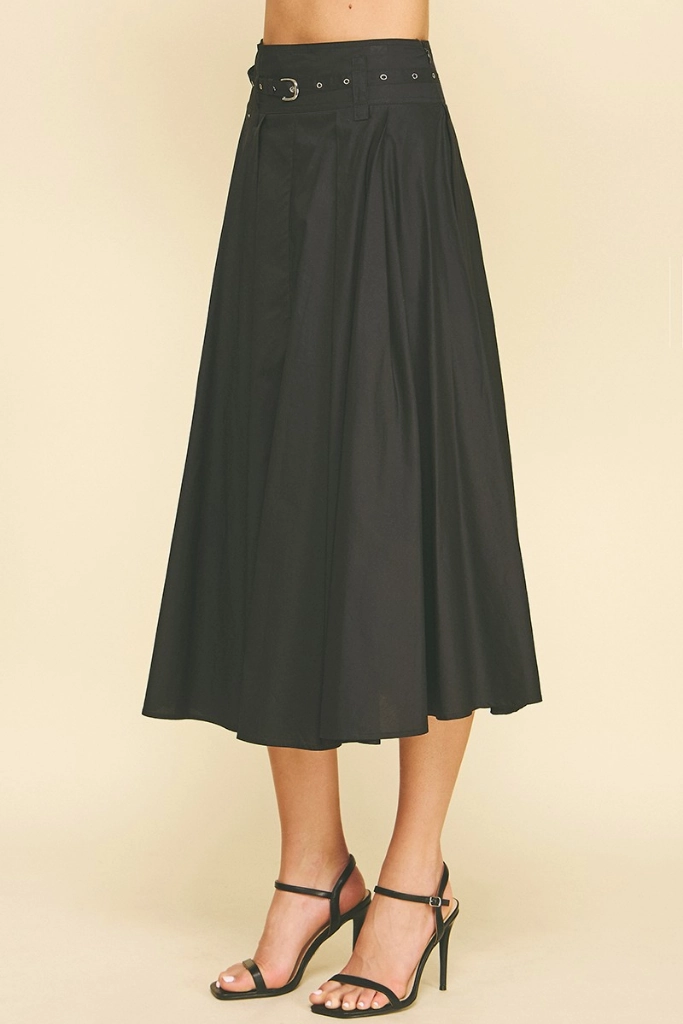 Outfit Mood Clementine Belted Midi Skirt in Black