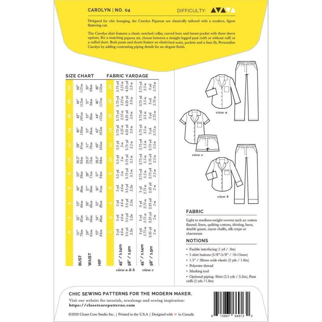 Closet Core Patterns Carolyn Pajamas