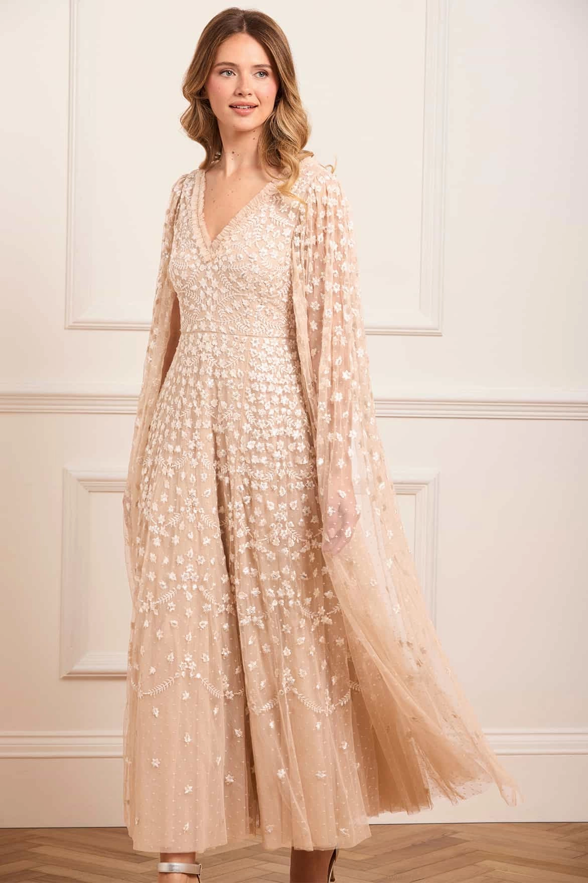 Clover Cape Sleeve Ankle Gown Elegant formal outfit