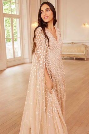 Winter Classic Clover Cape Sleeve Ankle Gown