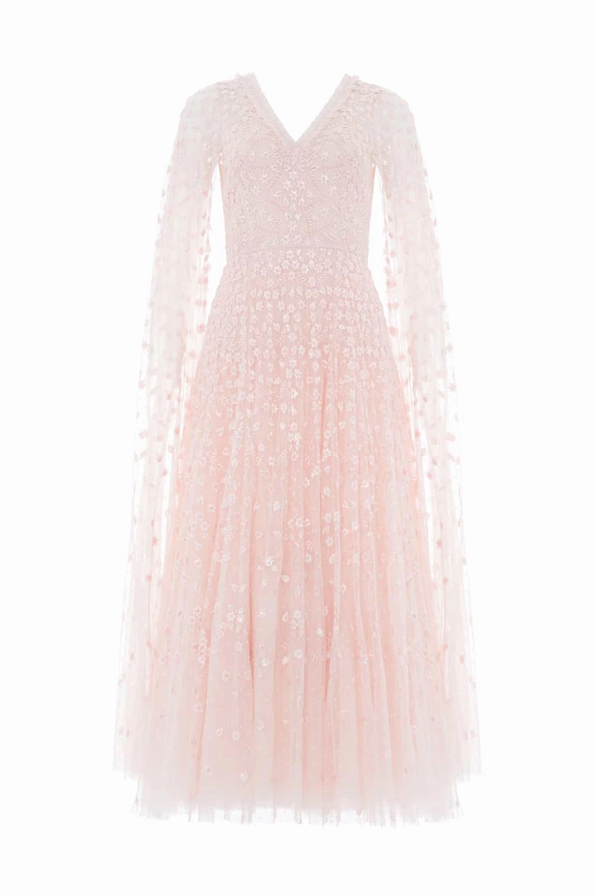 Chic Waistband Bless Touch Clover Cape Sleeve Ankle Gown