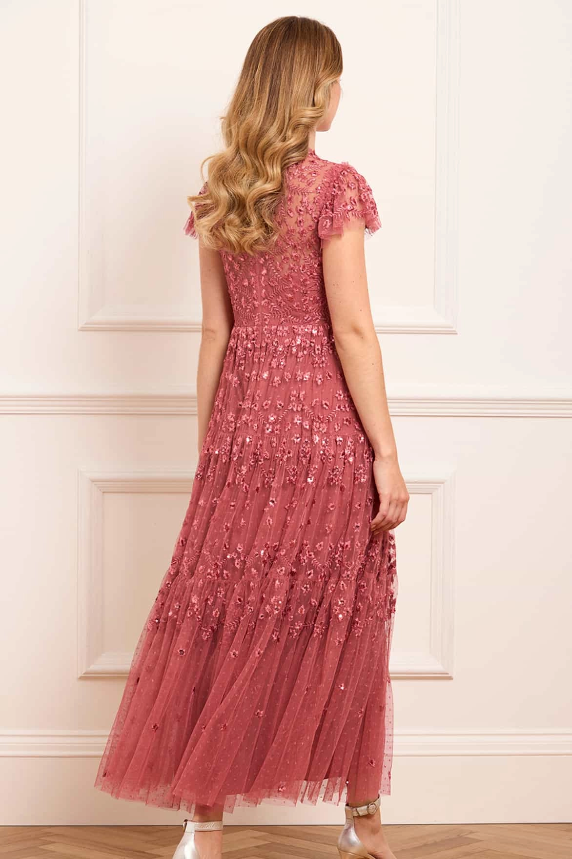 Sophisticated Waist Clover Short Sleeve Ankle Gown