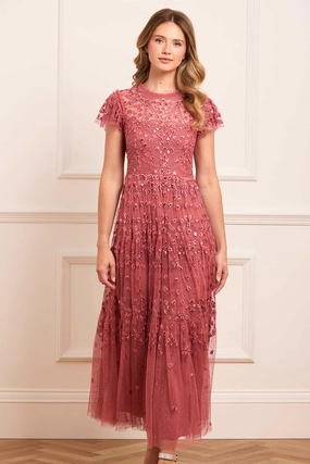 Soft Drape Clover Short Sleeve Ankle Gown