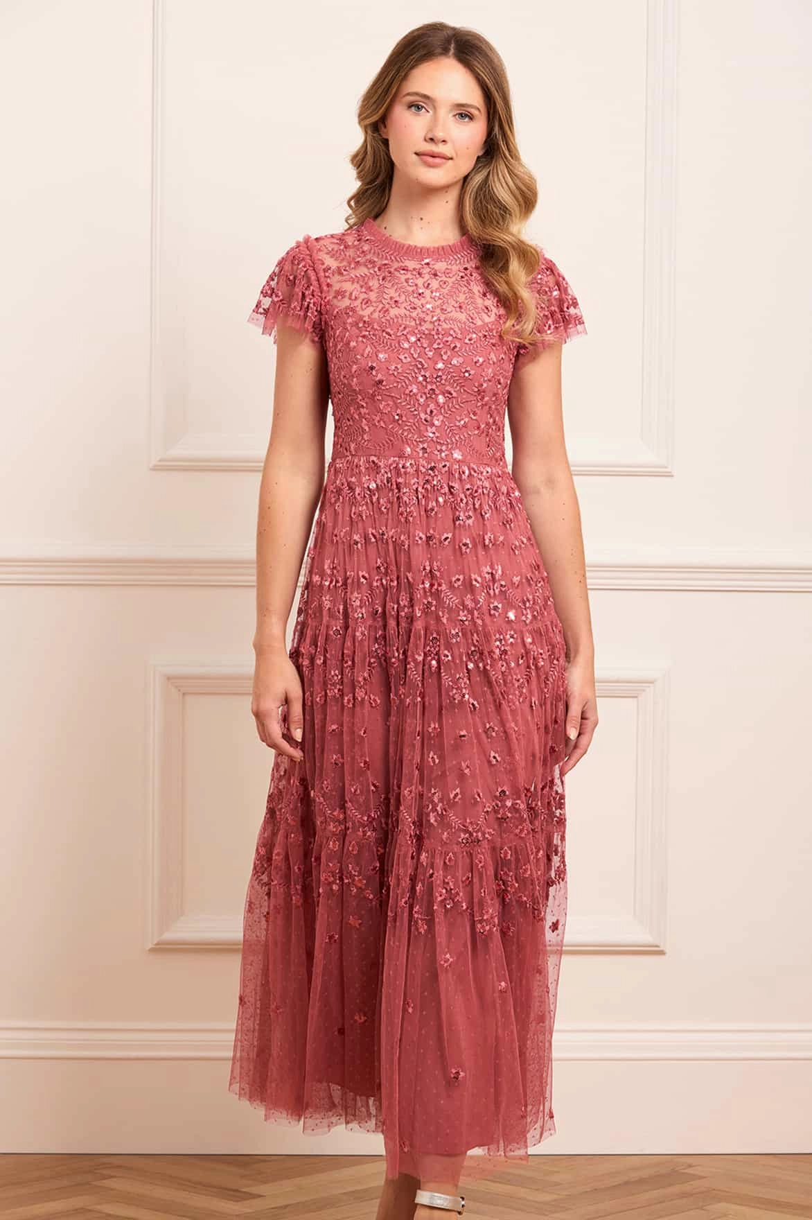 Soft Drape Clover Short Sleeve Ankle Gown