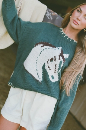 Breathable Tank Fade Resistant Dye Clyde Horse Sweater in Green
