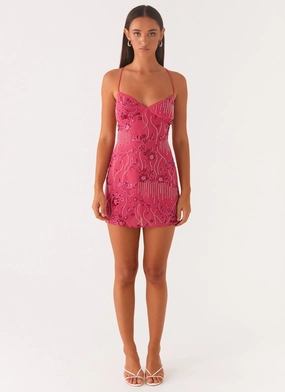 Vietta Sequin Cami Mini Dress - Fuchsia Non-Iron