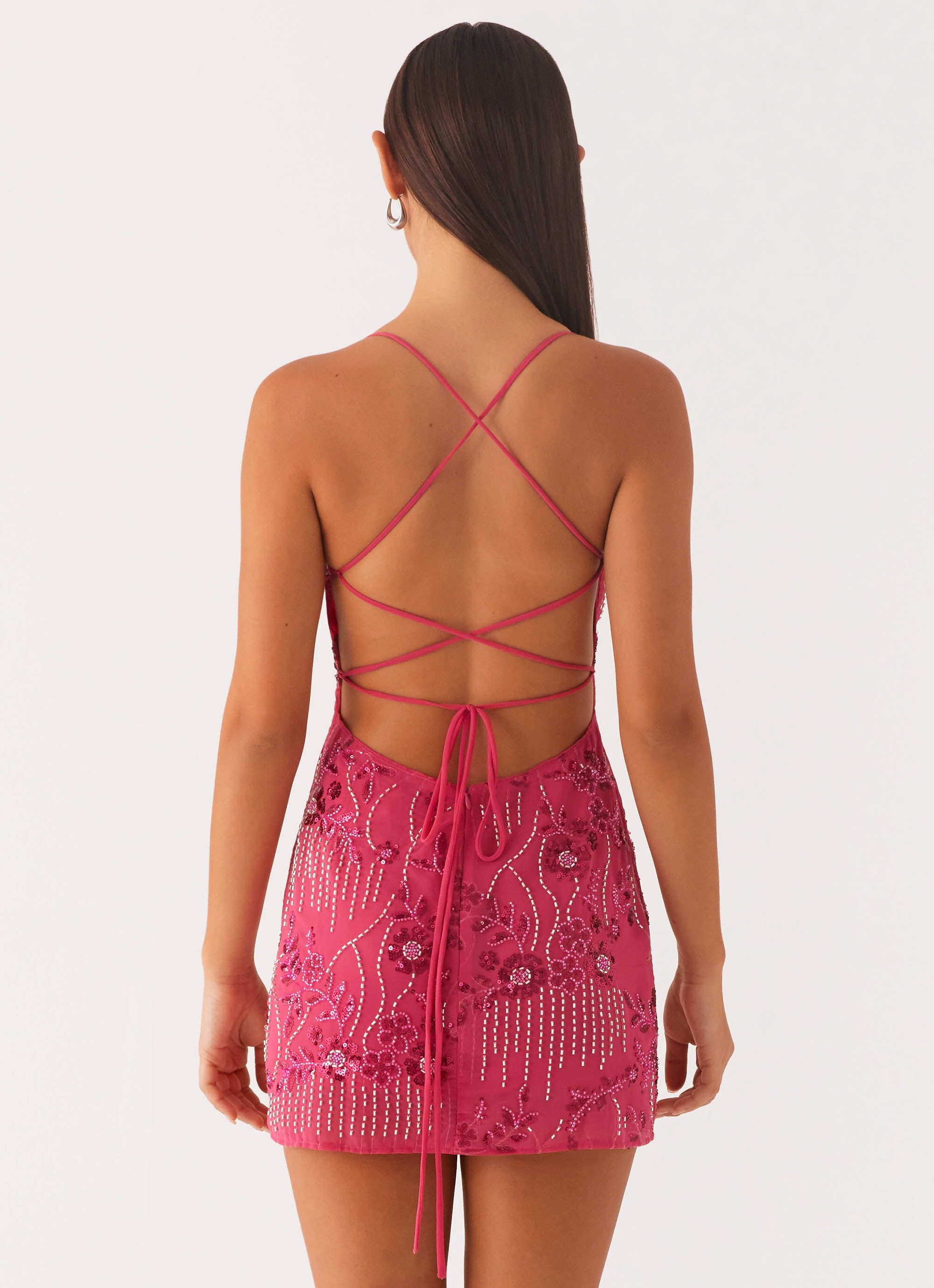 Knit Warm Vietta Sequin Cami Mini Dress - Fuchsia