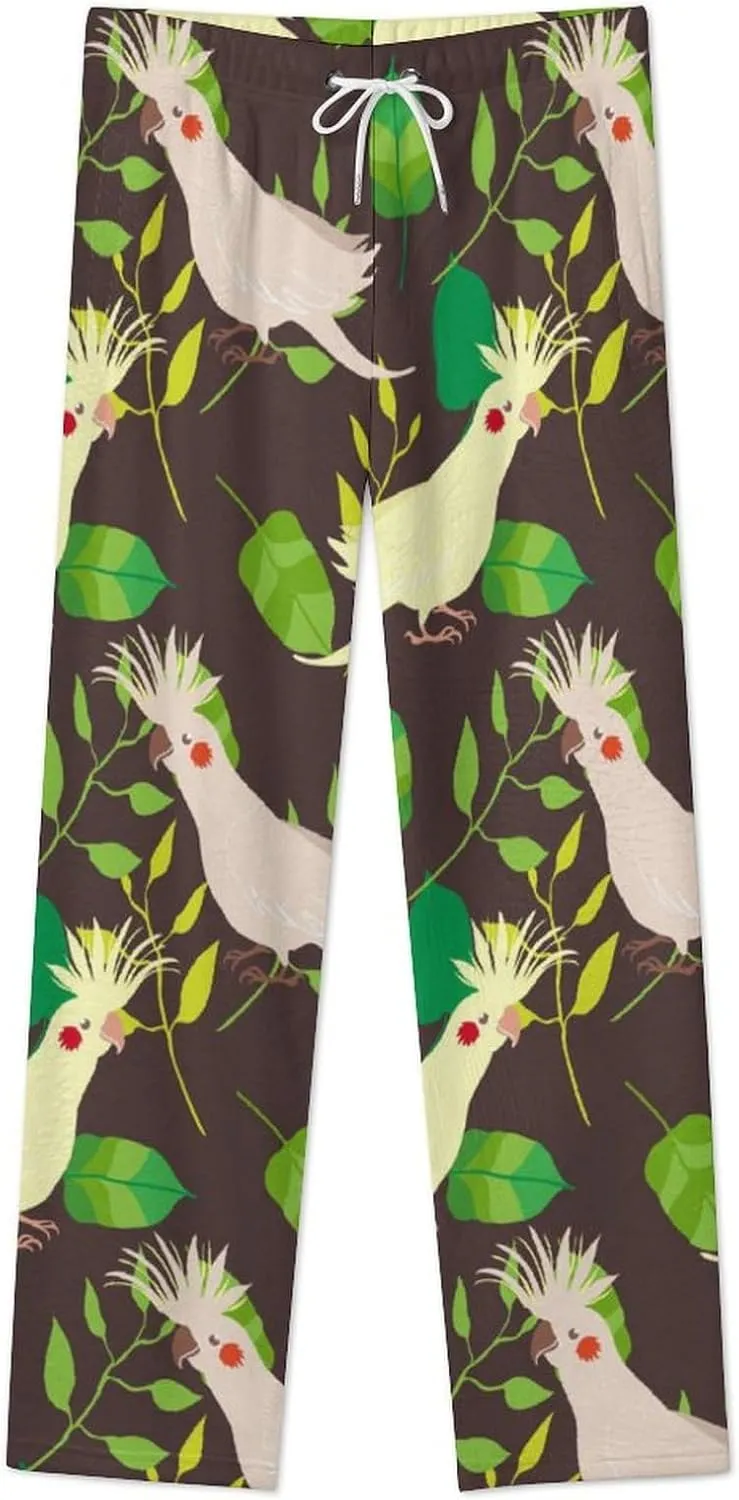 Cockatoos And Leafs Women's Flannel Pajama Pants Fleece Lounge Sleep Bottoms PJ