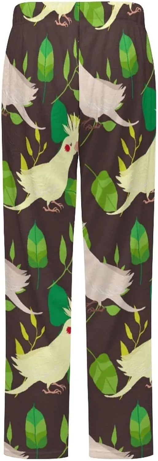 Cockatoos And Leafs Women's Flannel Pajama Pants Fleece Lounge Sleep Bottoms PJ