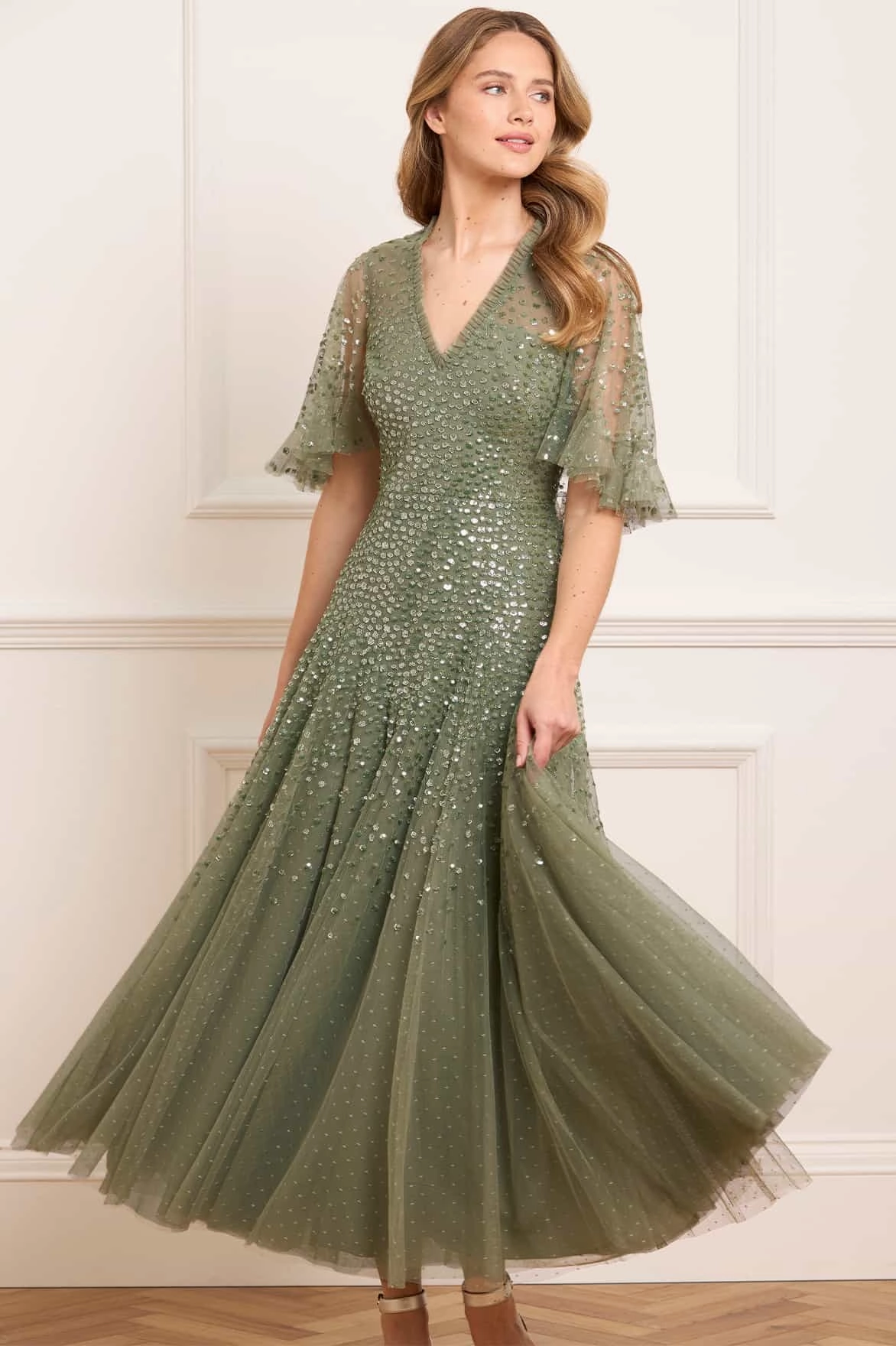 Perfect Style Wear Gender Inclusive Dappled Sequin Cape Ankle Gown
