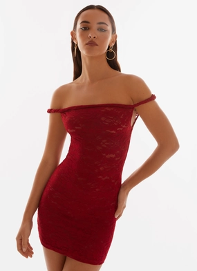 Arabella Lace Twist Shoulder Mini Dress - Red Radiant Mood Minimal Core