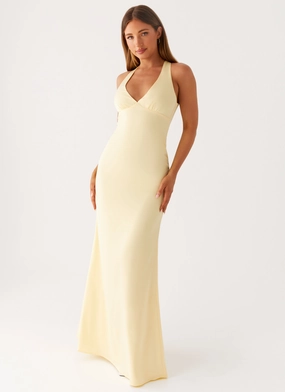 Desi Halterneck Maxi Dress - Yellow Brunch Outfit Understated Glam
