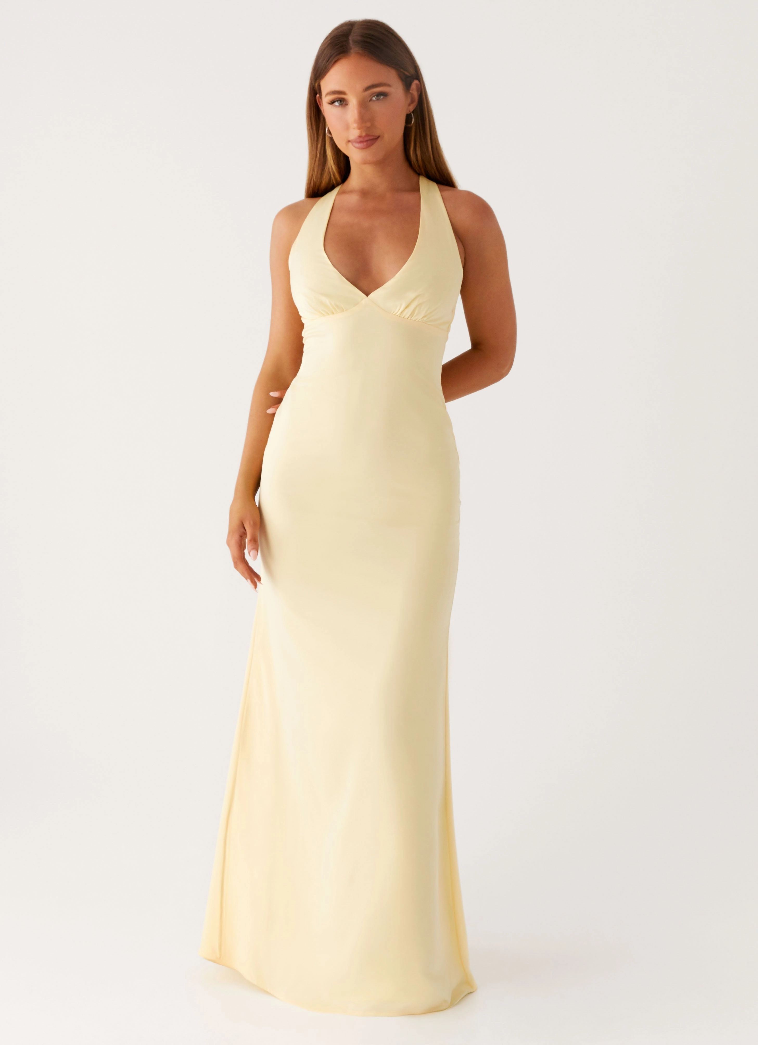 Clean Aesthetic Light Outfit Desi Halterneck Maxi Dress - Yellow