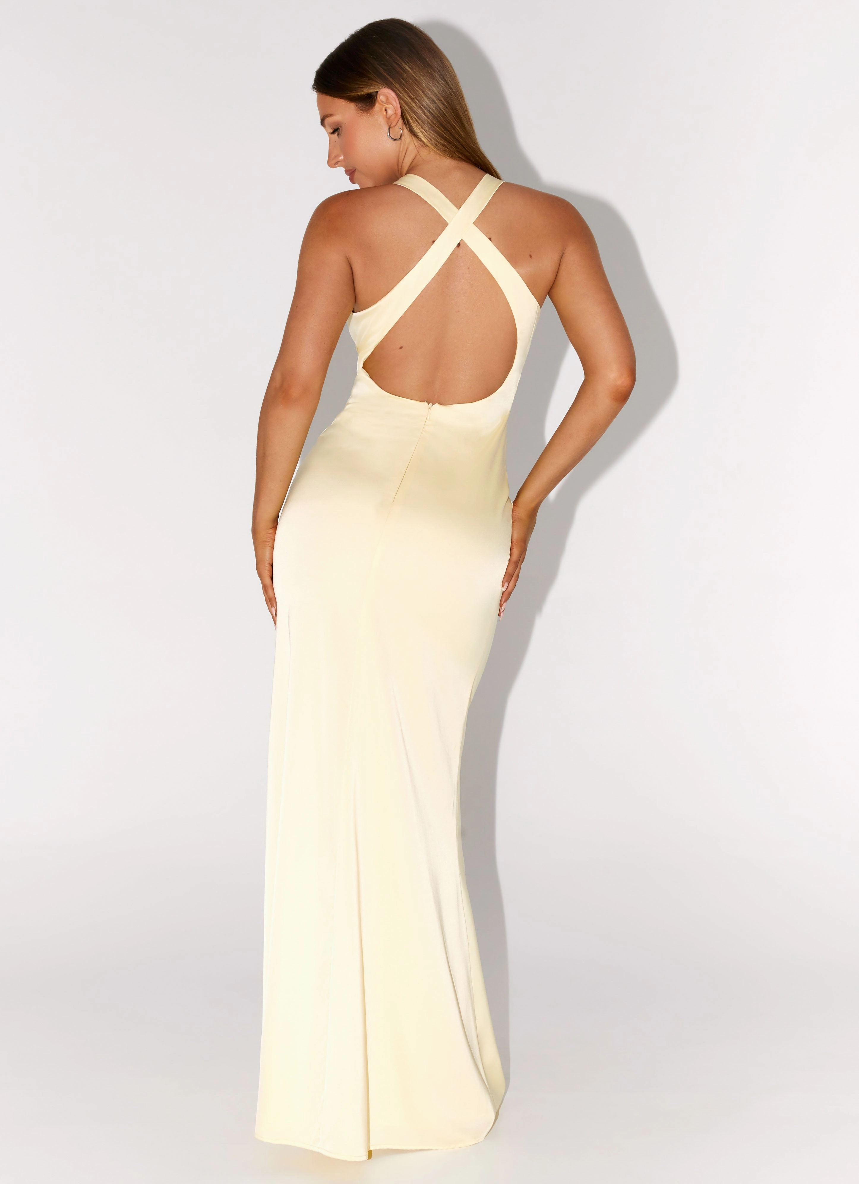 Desi Halterneck Maxi Dress - Yellow Flattering Design Wear