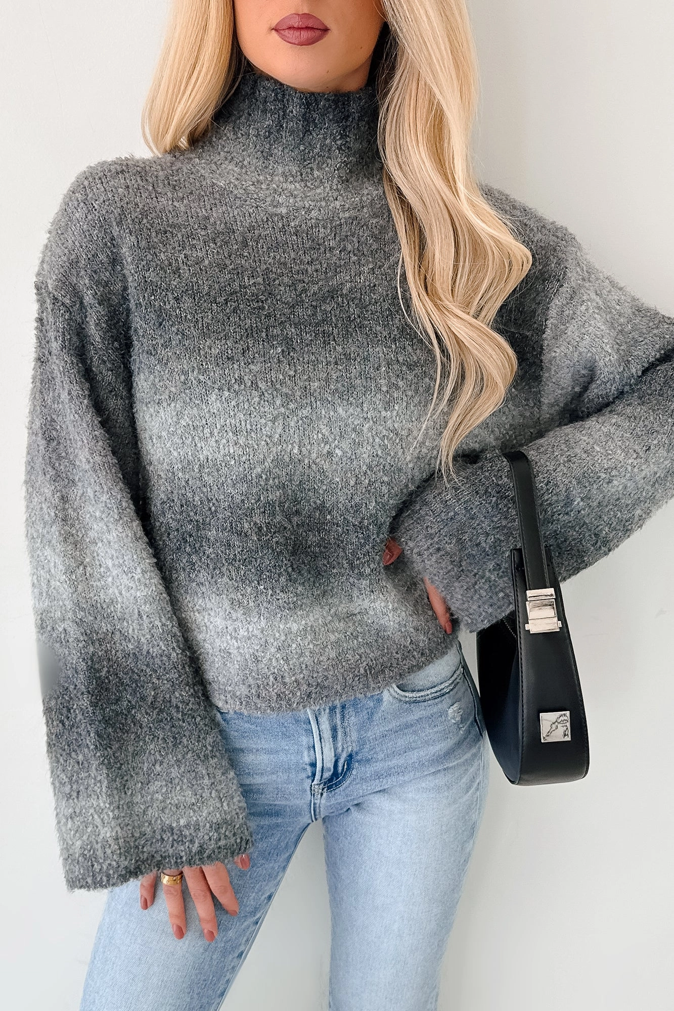 Odor Control Technology FlexibleElasticatedEdging Cold News Ombre Turtleneck Sweater (Grey)
