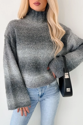 Cold News Ombre Turtleneck Sweater (Grey) Ribbed Neckline HighDensity Weave