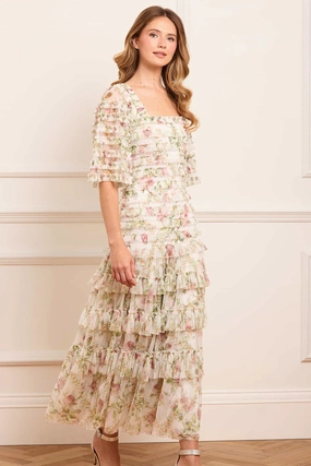 Colette's Rose Short Sleeve Ankle Gown Breathable Feel Decorative-Design