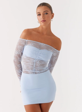 Minimalist Elegance Relaxed Layers Collide Lace Mini Dress - Blue