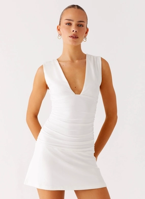 Cherry Sky Mini Dress - White Contrasting Detail