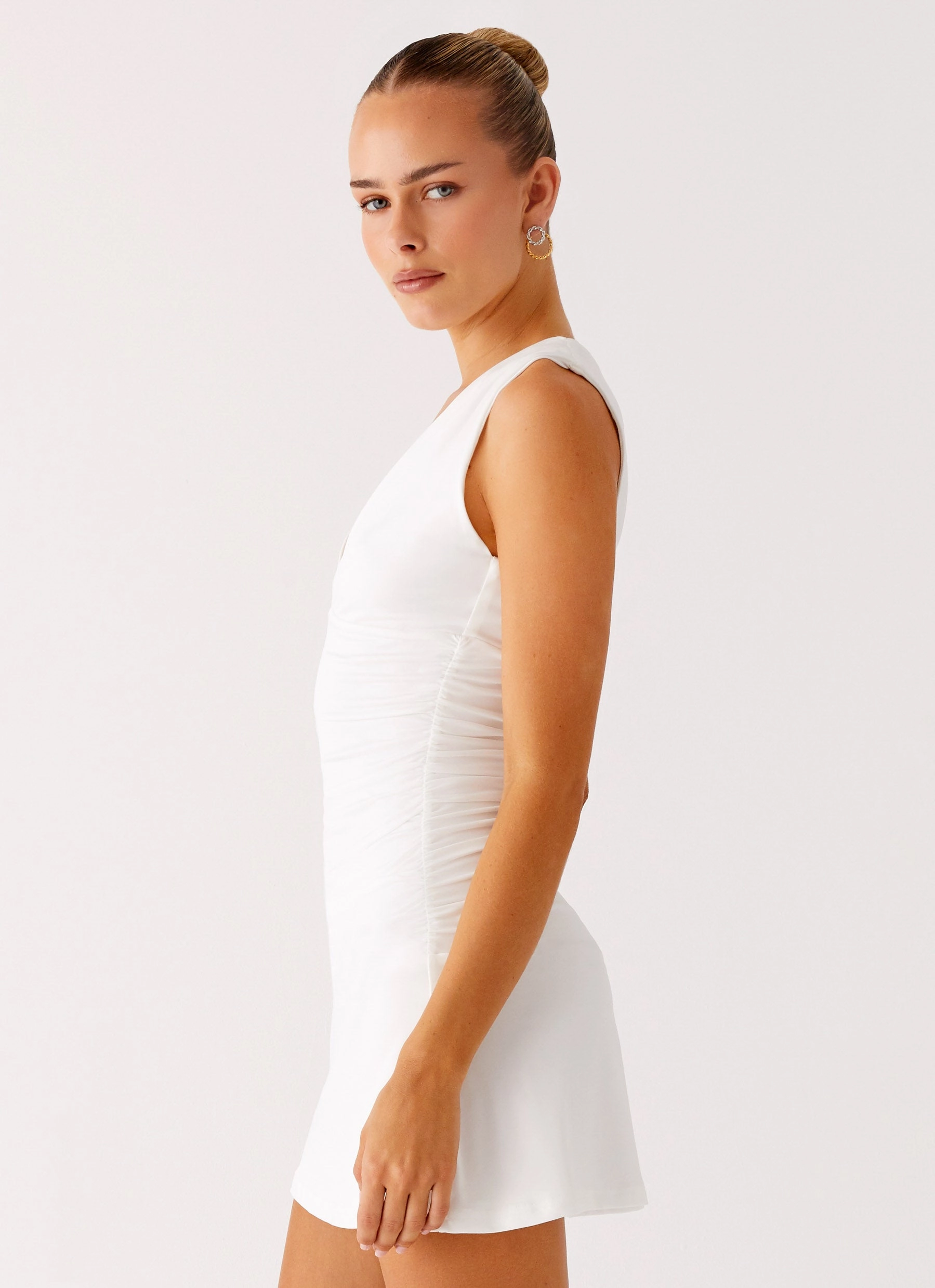 Cherry Sky Mini Dress - White Subtle Lines