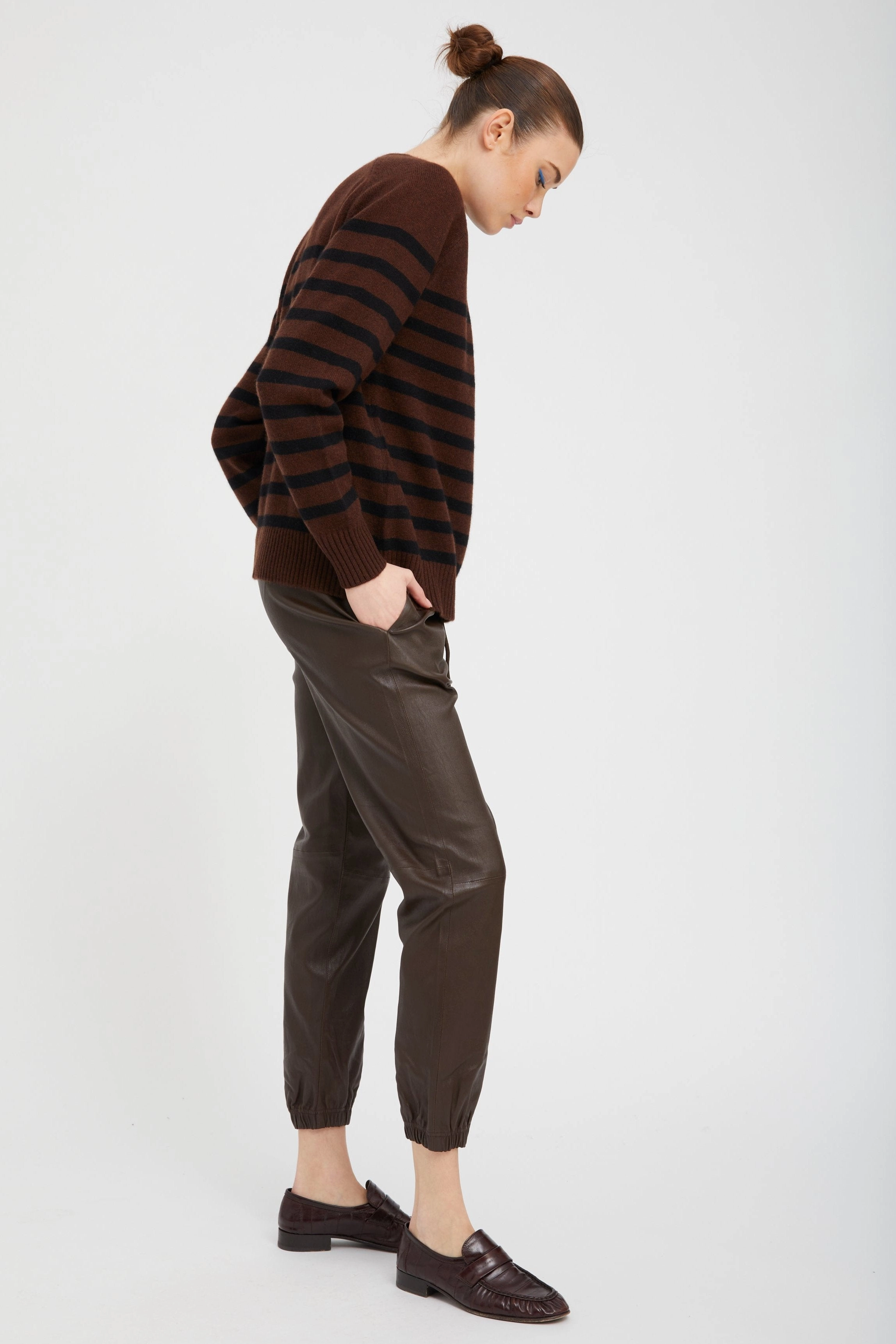 Americano Striped Cashmere Crewneck DoubleLayeredCollar