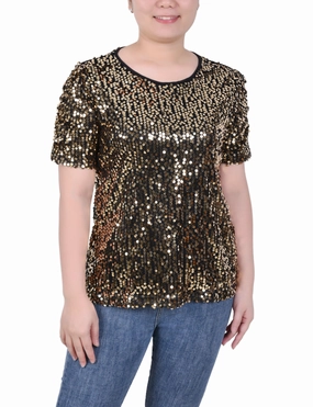 Convertible Style NoTagLabel Petite Short Sleeve Sequined Top
