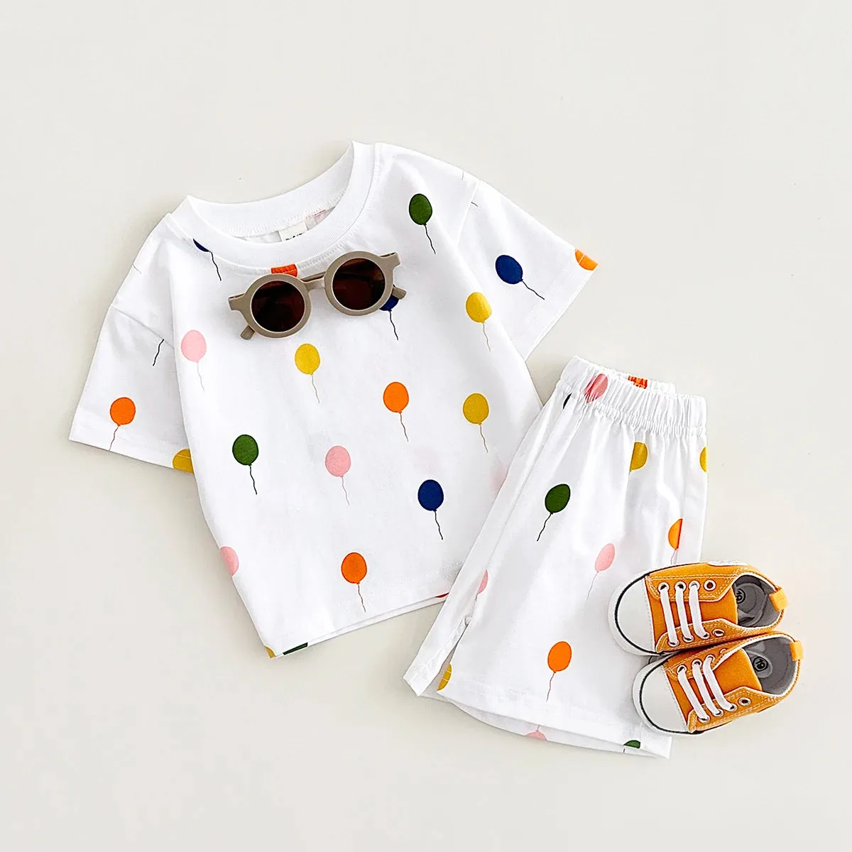 Colorful Balloon-Print Short Sleeved Tee & Shorts Set