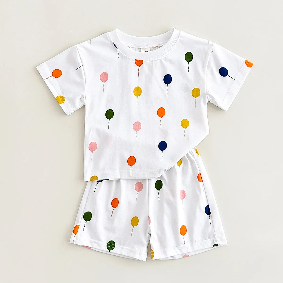 Colorful Balloon-Print Short Sleeved Tee & Shorts Set