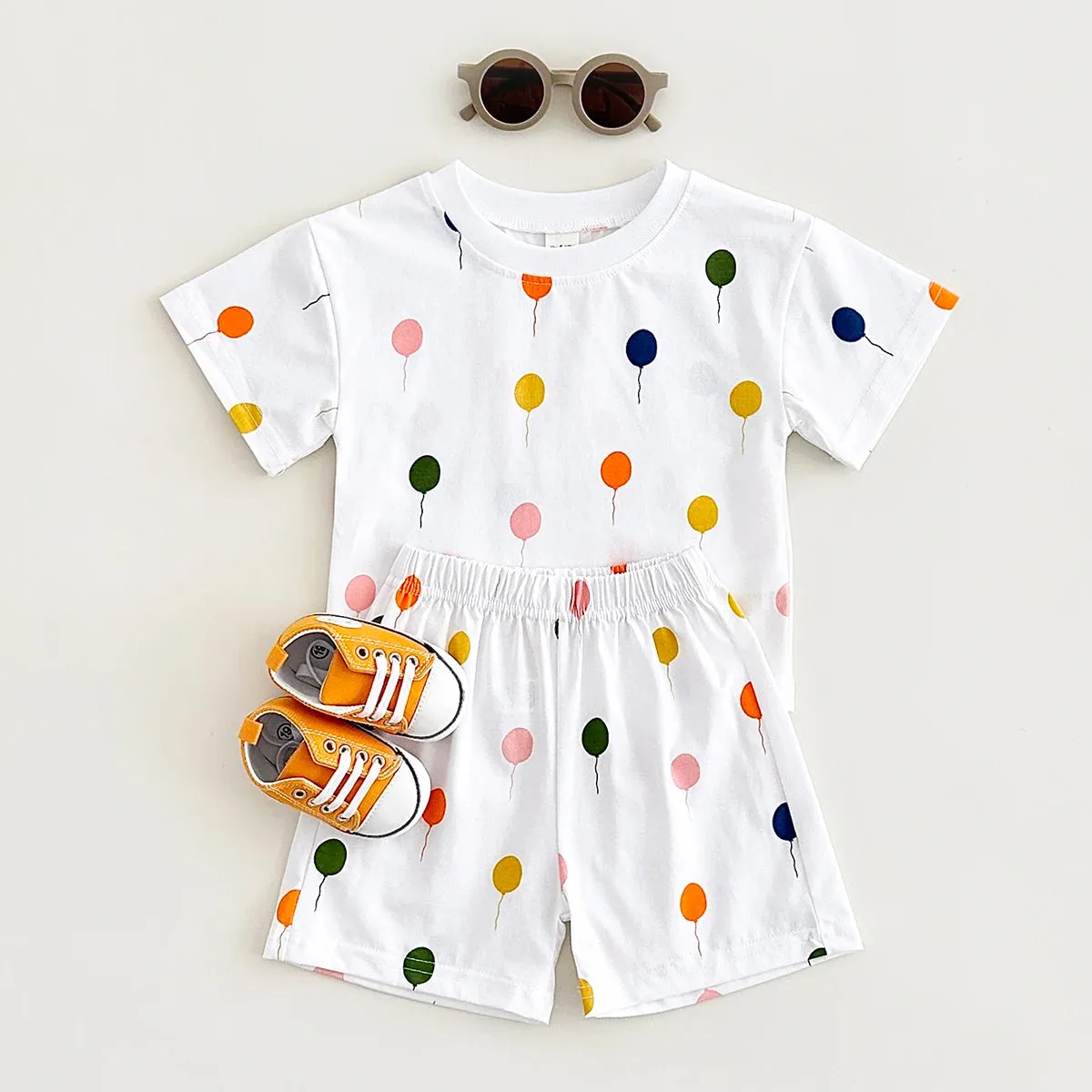 Colorful Balloon-Print Short Sleeved Tee & Shorts Set