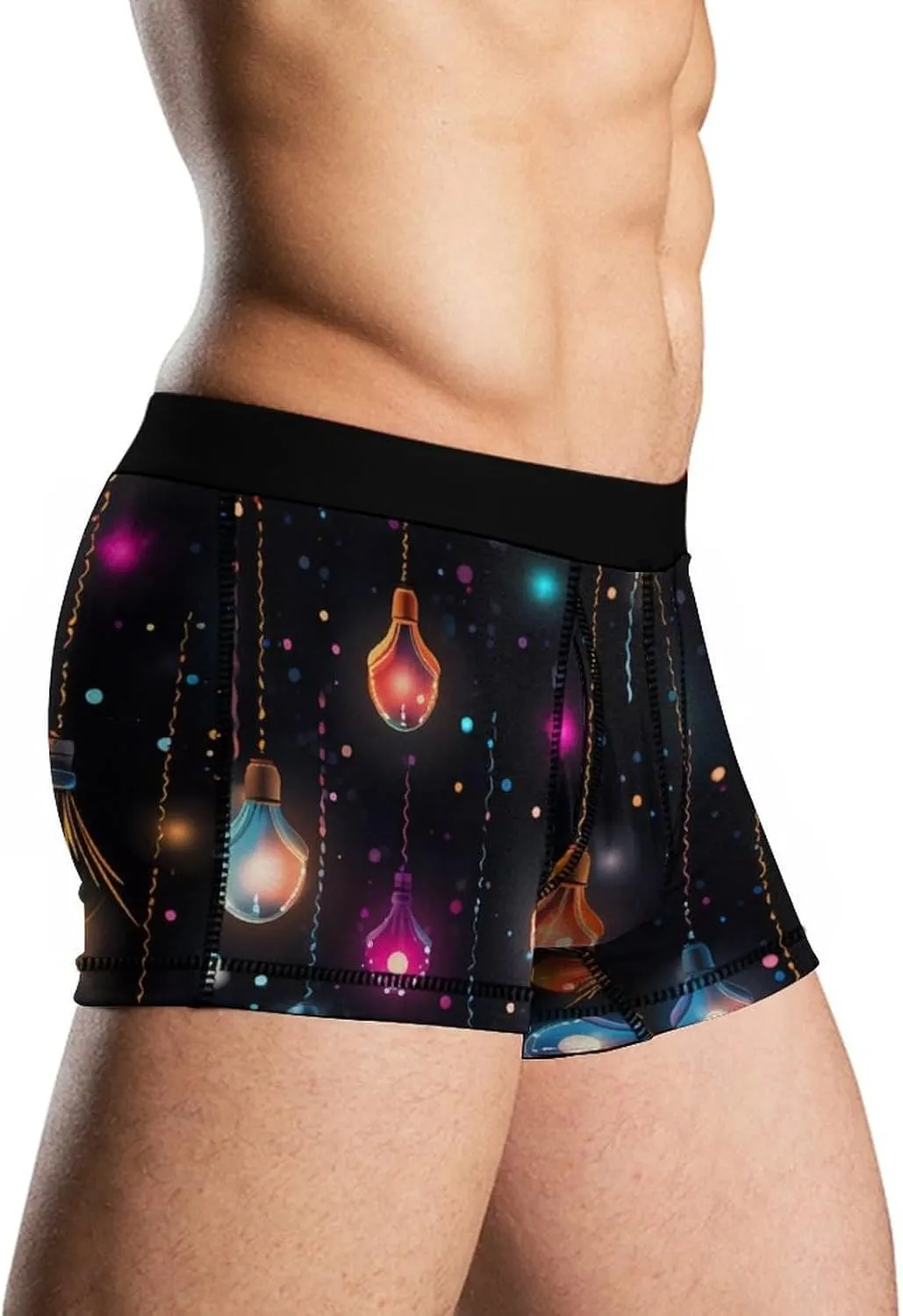 Colorful Xmas Lights Mens Boxer Brief Funny Underwear Trunks Breathable Soft Printed Shorts