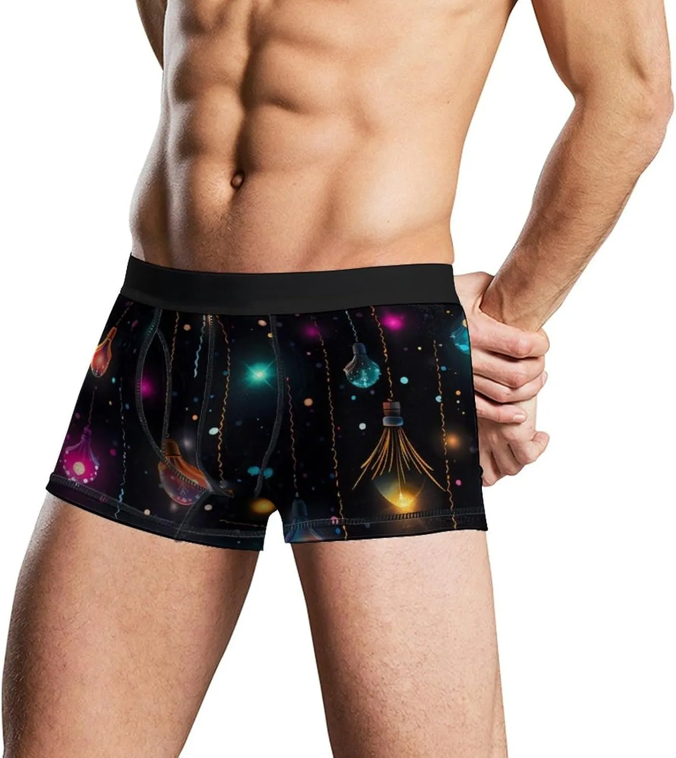Colorful Xmas Lights Mens Boxer Brief Funny Underwear Trunks Breathable Soft Printed Shorts