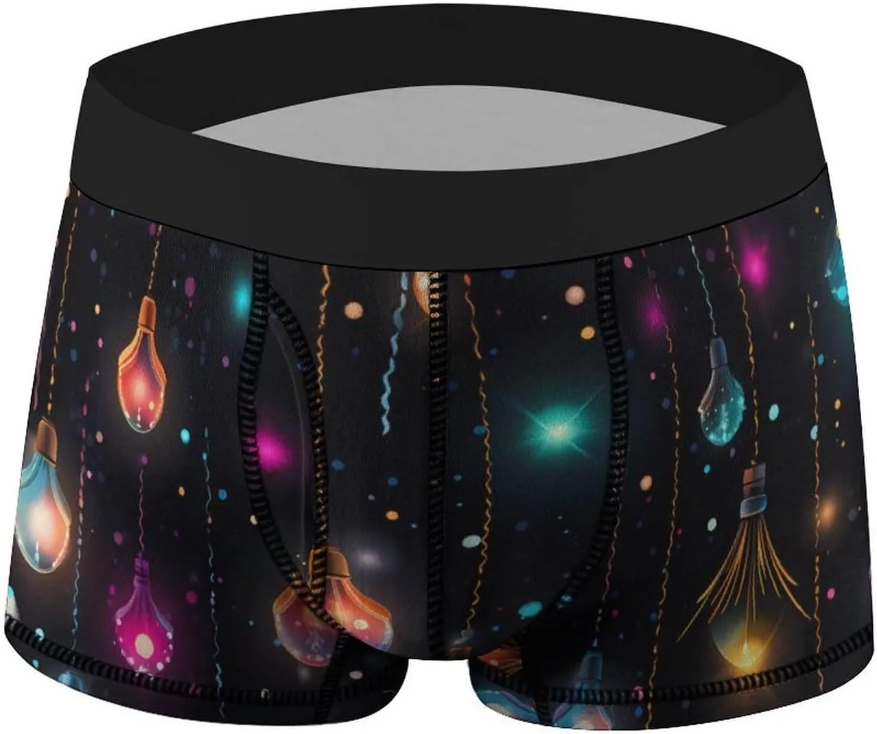 Colorful Xmas Lights Mens Boxer Brief Funny Underwear Trunks Breathable Soft Printed Shorts