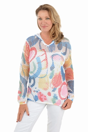 Colorful Abstract Crochet Hoodie Quick Release Fastener Active Blouse