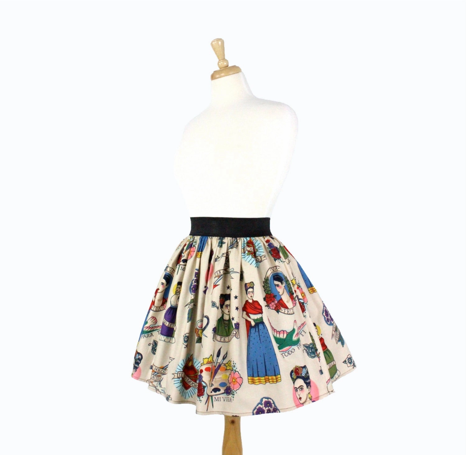 Polished Look Colorful Elastic Frida Portrait Skirt # S-AP646