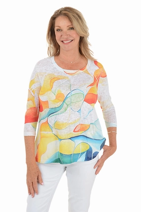 Stretchable Waistband Colorful Flow Seqin Pocket Knit Top