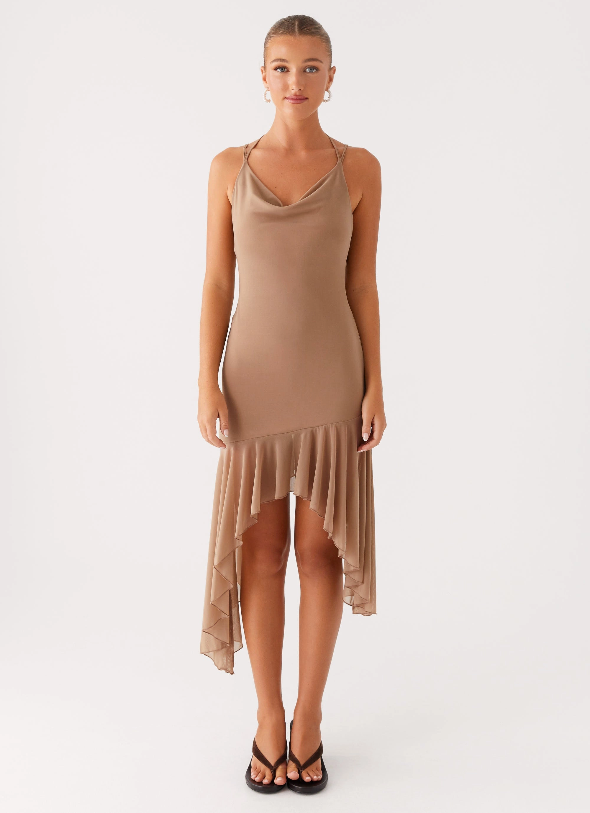 Bessie Midi Dress - Beige Vacation Outfit