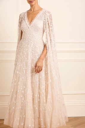 Striped-Pattern Cinched-Waist Comet Ankle Gown