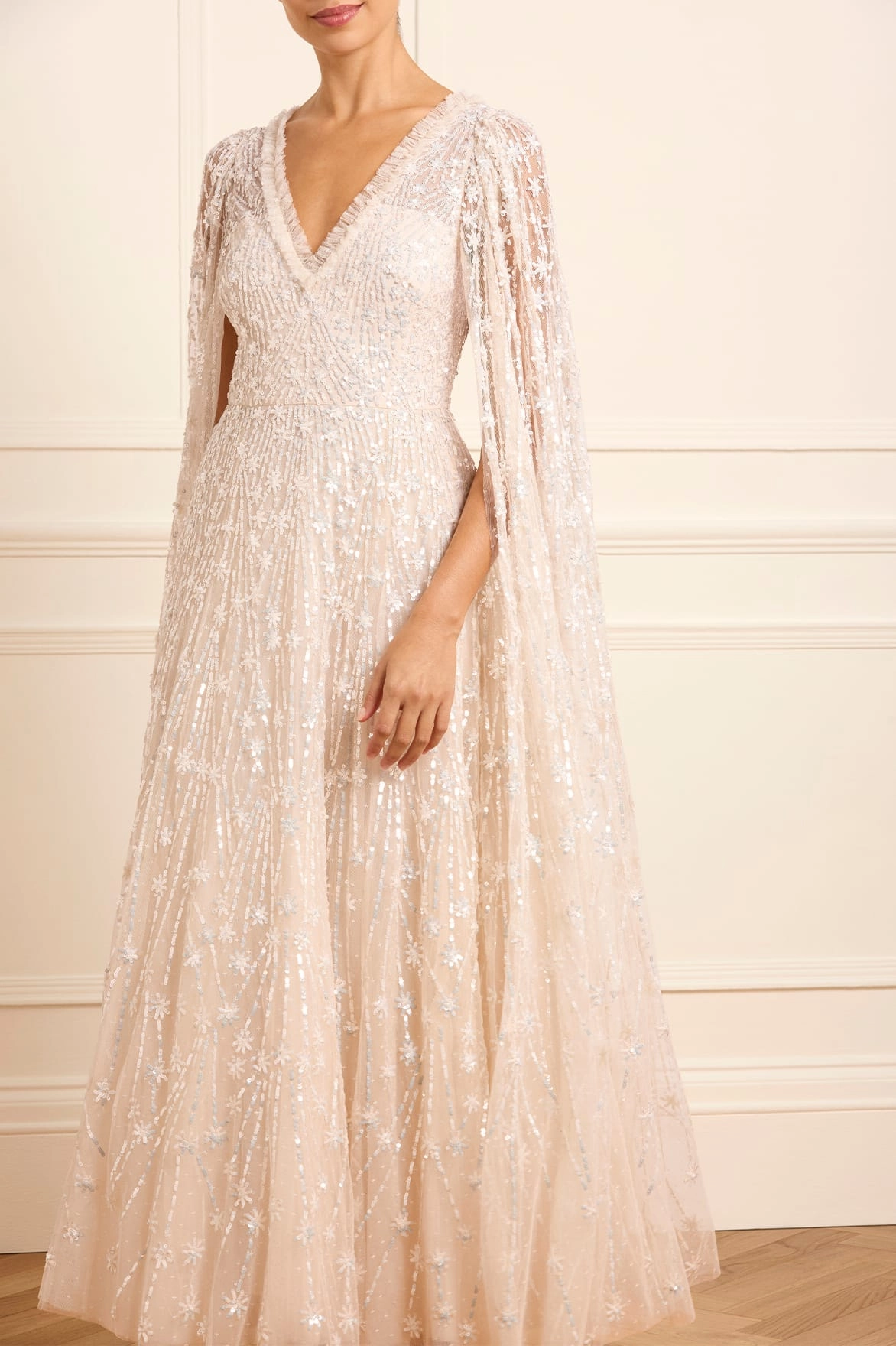 Striped-Pattern Cinched-Waist Comet Ankle Gown