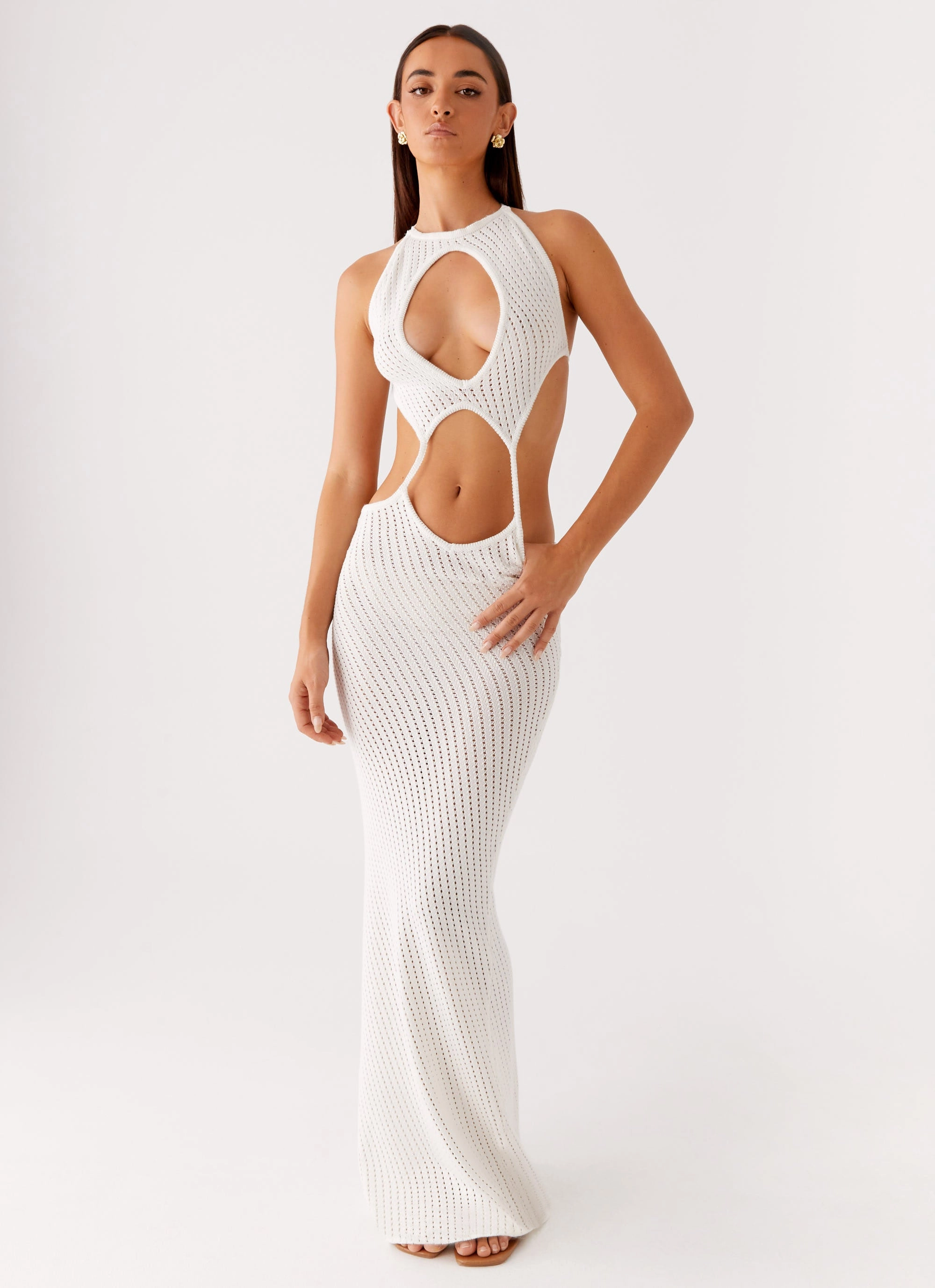 Aura Glow Smooth Layering Caicos Crochet Maxi Dress - White