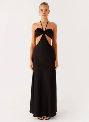 Sweetheart Cut Out Maxi Dress - Black Bright-colored piece Fluid movement