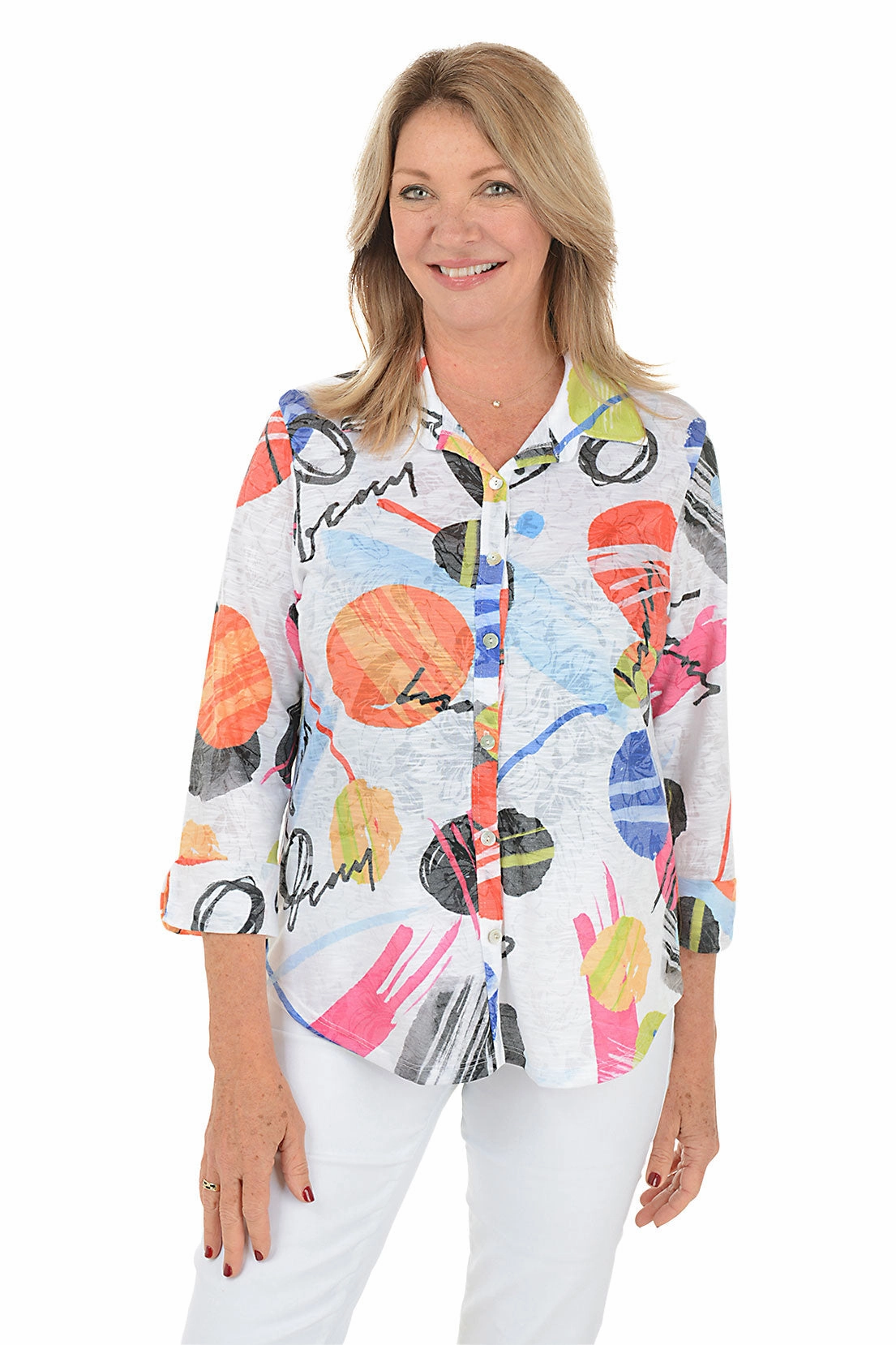 Estella Button-Front Burnout Top UltravioletProtectionFabric Retro Style